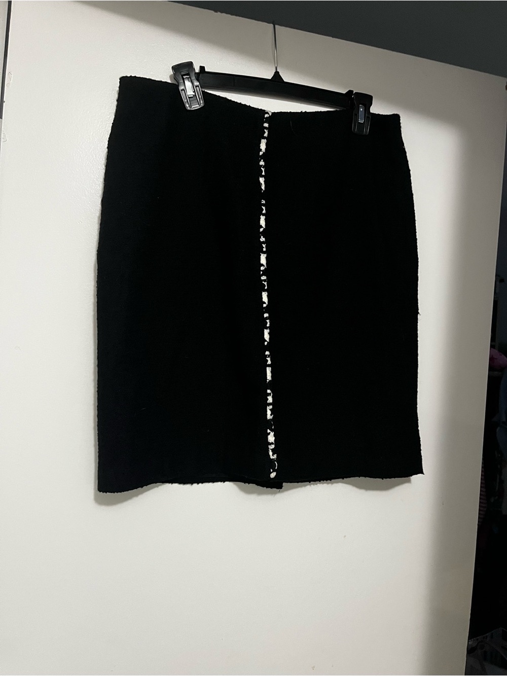 Black Tweed-Look Pencil Skirt with Front Button Trim